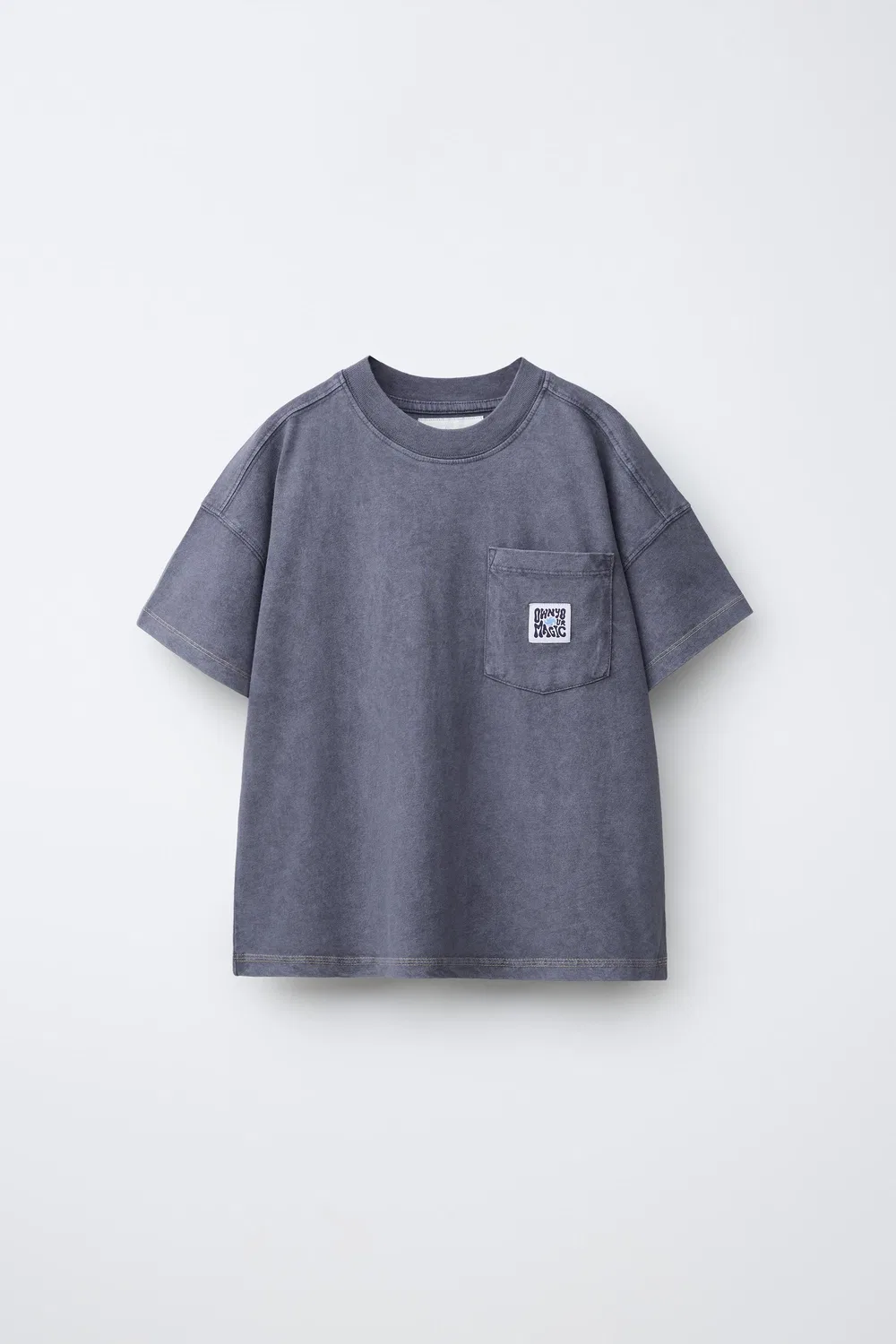 Выцветшая футболка с принтом и карманом ZARA, Anthracite Grey