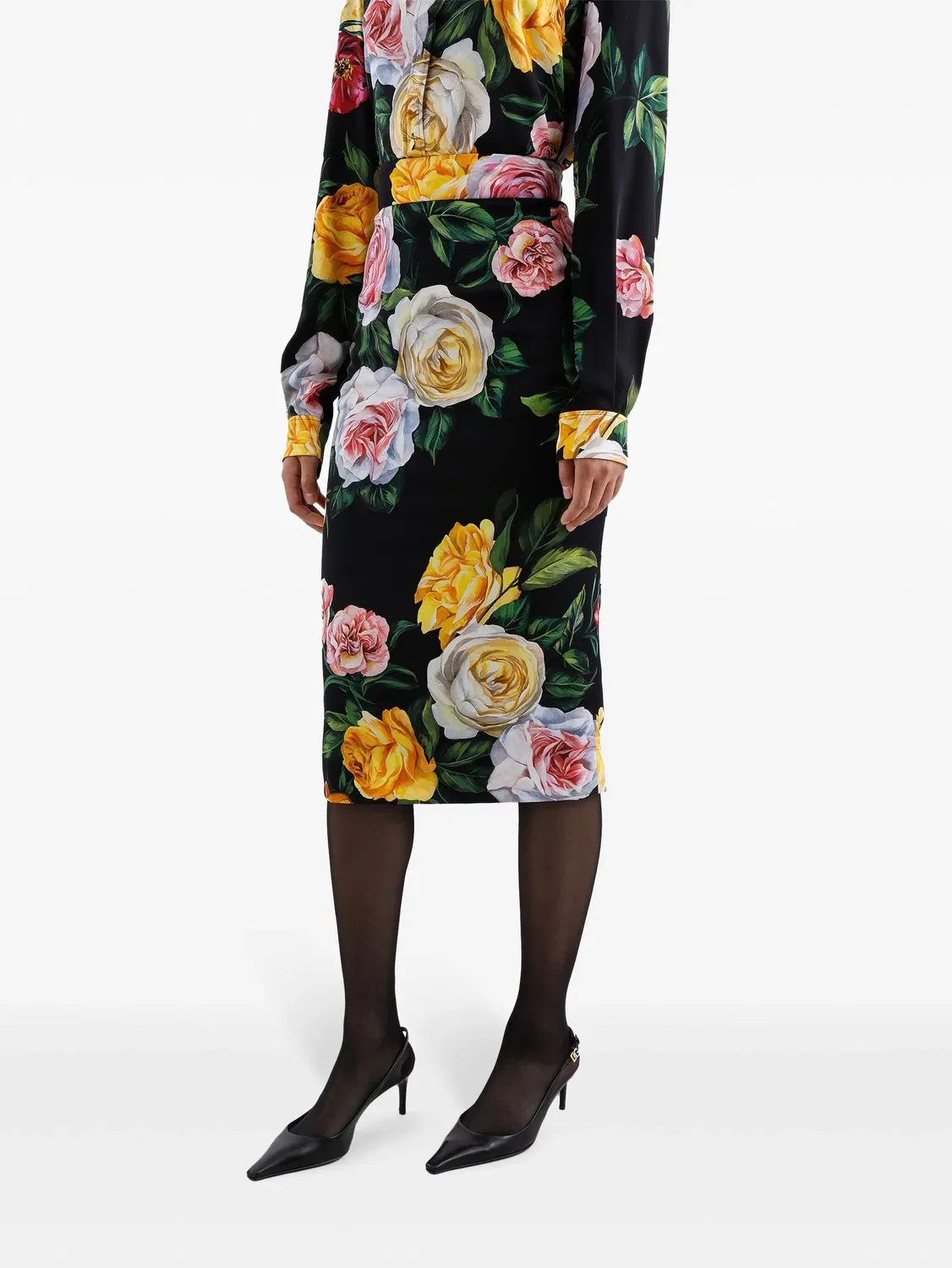 Dolce & Gabbana Юбка-миди с цветочным принтом, черная — фото 2