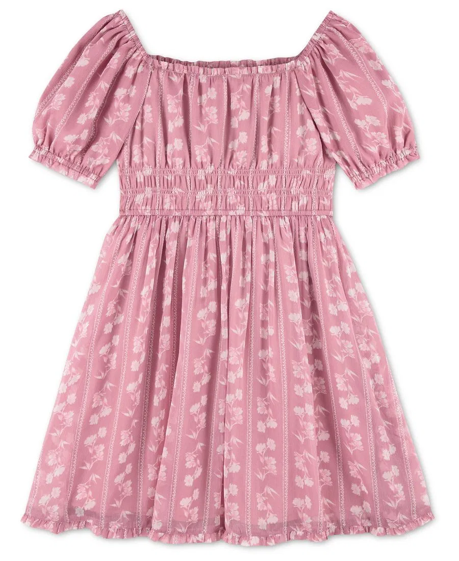 Платье-трапеция с квадратным вырезом и пышными рукавами abercrombie kids, Med Pink — фото 2