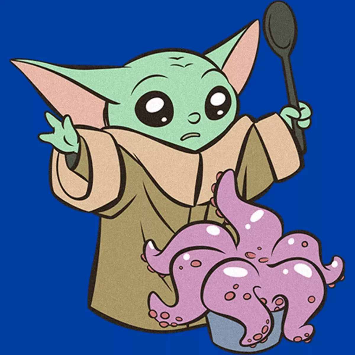 Детская футболка с принтом Grogu Tentacle Chowder Meal Star Wars, Royal Blue — фото 2