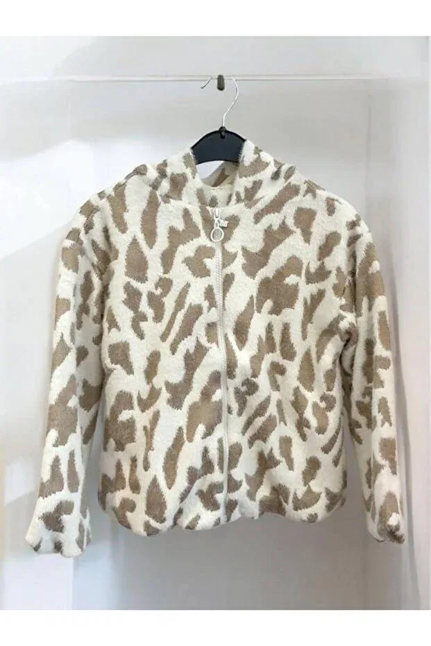 Детское пальто для девочек с принтом Girl'S cotton lined zippered patterned plush coat Zekids, Cream — фото 2
