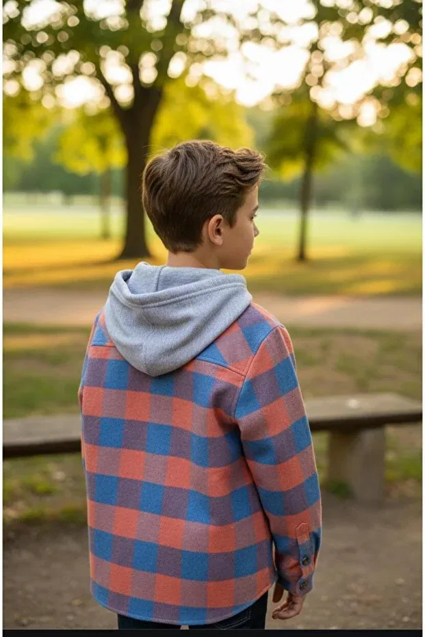 Детская рубашка с капюшоном в клетку Striped Hooded Unisex Children's Shirt Gala, Orange — фото 4