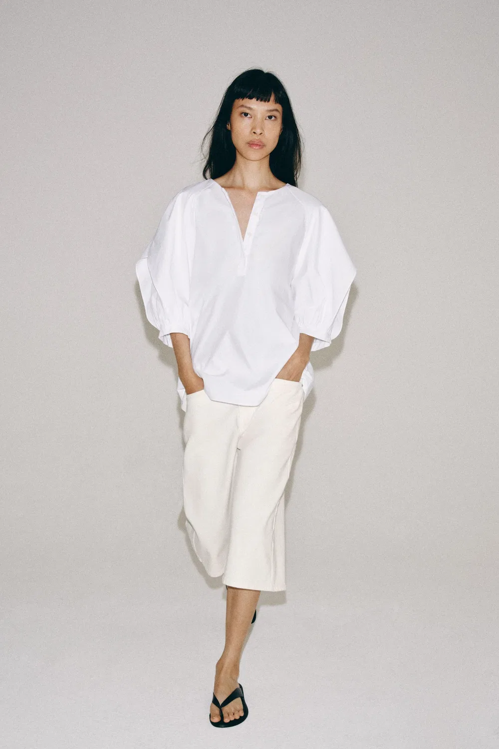 Рубашка с плиссированными рукавами из коллекции ZW. ZARA, White