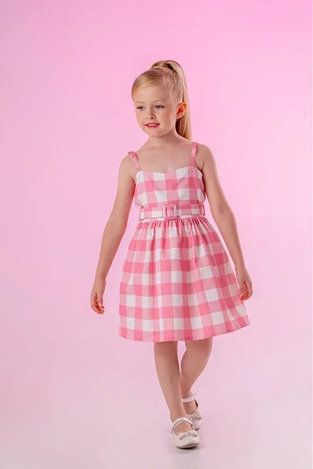 Детское платье для девочек с принтом в клетку Barbie Dress Mama And Miel, Pink