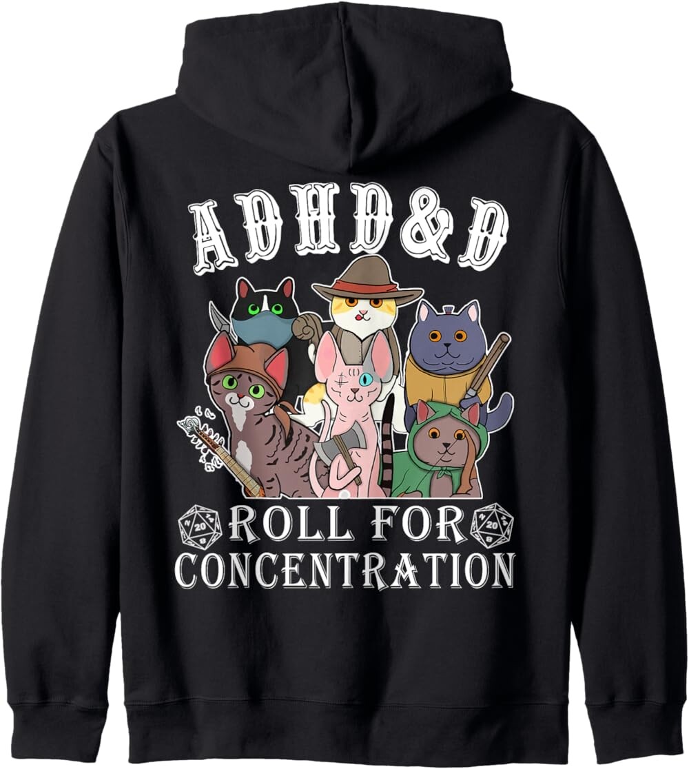 

Толстовка худи Funny Tees Gamer RPG Apparel Cats RPG Gamer Roll For Concentration, черный