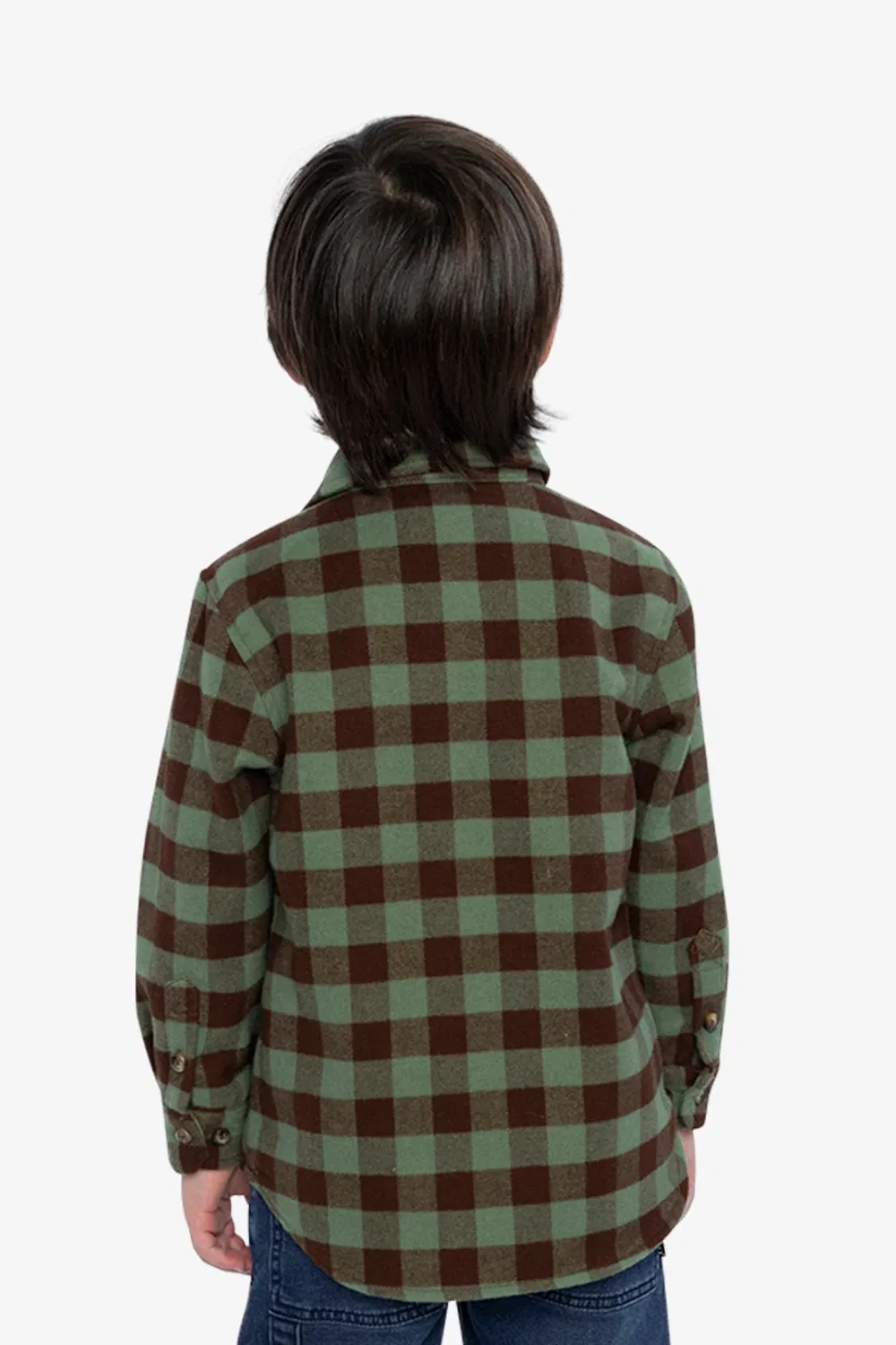 Детская рубашка с длинным рукавом в клетку Deux par Deux, Green and Brown Plaid — фото 4