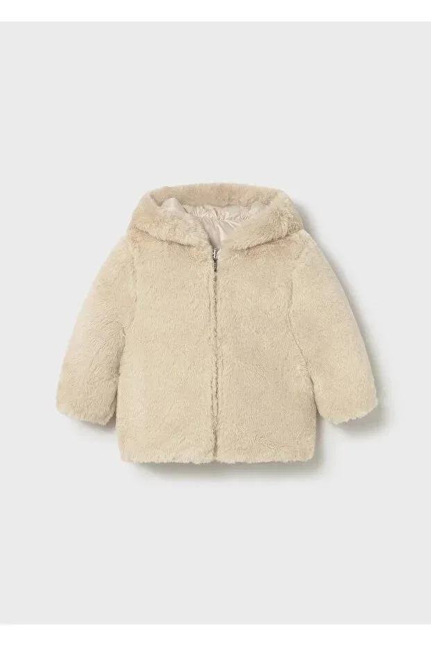 Детское пальто для девочек двустороннее с колокольчиковым рукавом Mayoral, Beige — фото 3