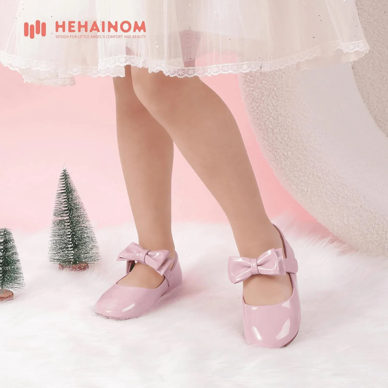 Детские балетки для девочек с цветочным принтом Hehainom, Alisa Pink Patent — фото 2