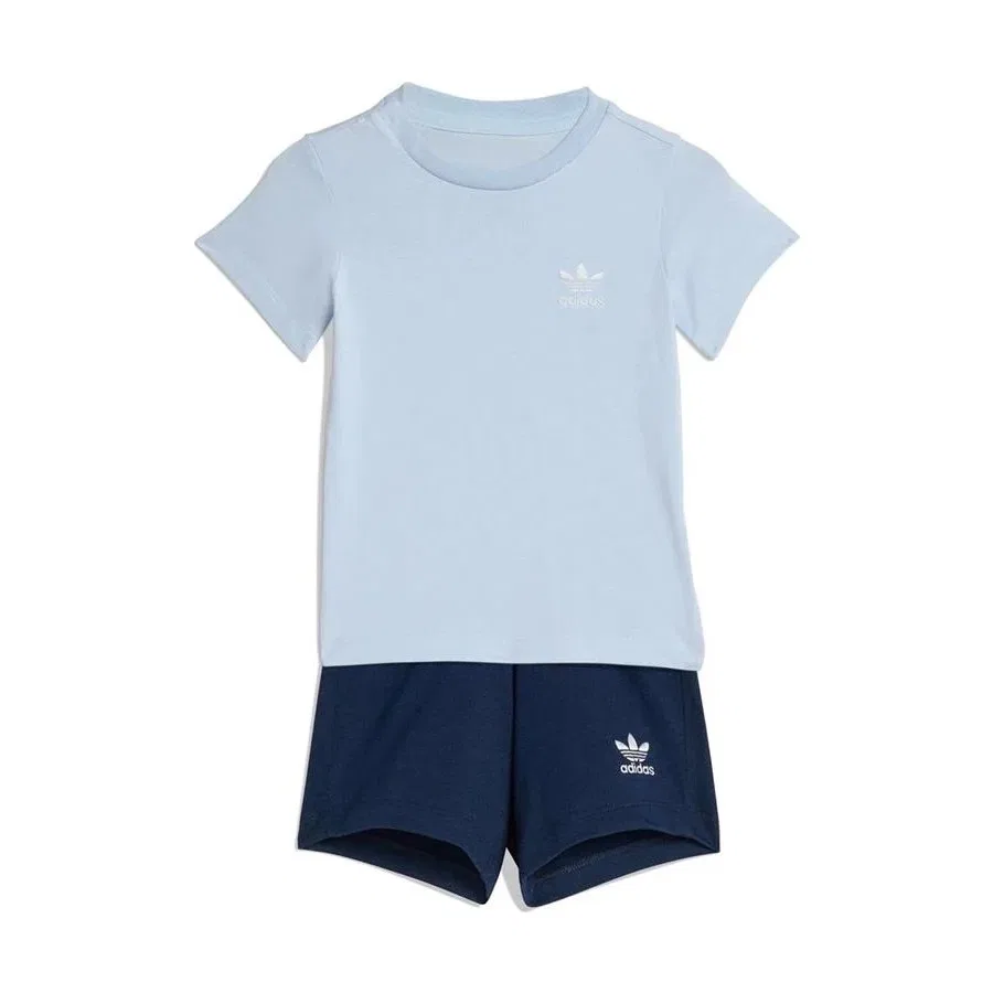 Спортивный комплект из футера с коротким рукавом и шортами adidas, Синий