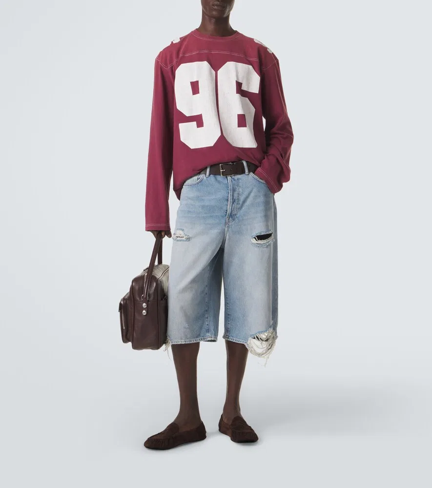 Потертые джинсовые шорты-бермуды Acne Studios, синий — фото 2