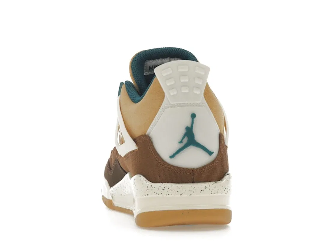 Детские кроссовки на шнуровке Jordan 4 Retro, Cacao Wow/Geode Teal/Ale Brown/Twine/Sail/Luminous Green — фото 4