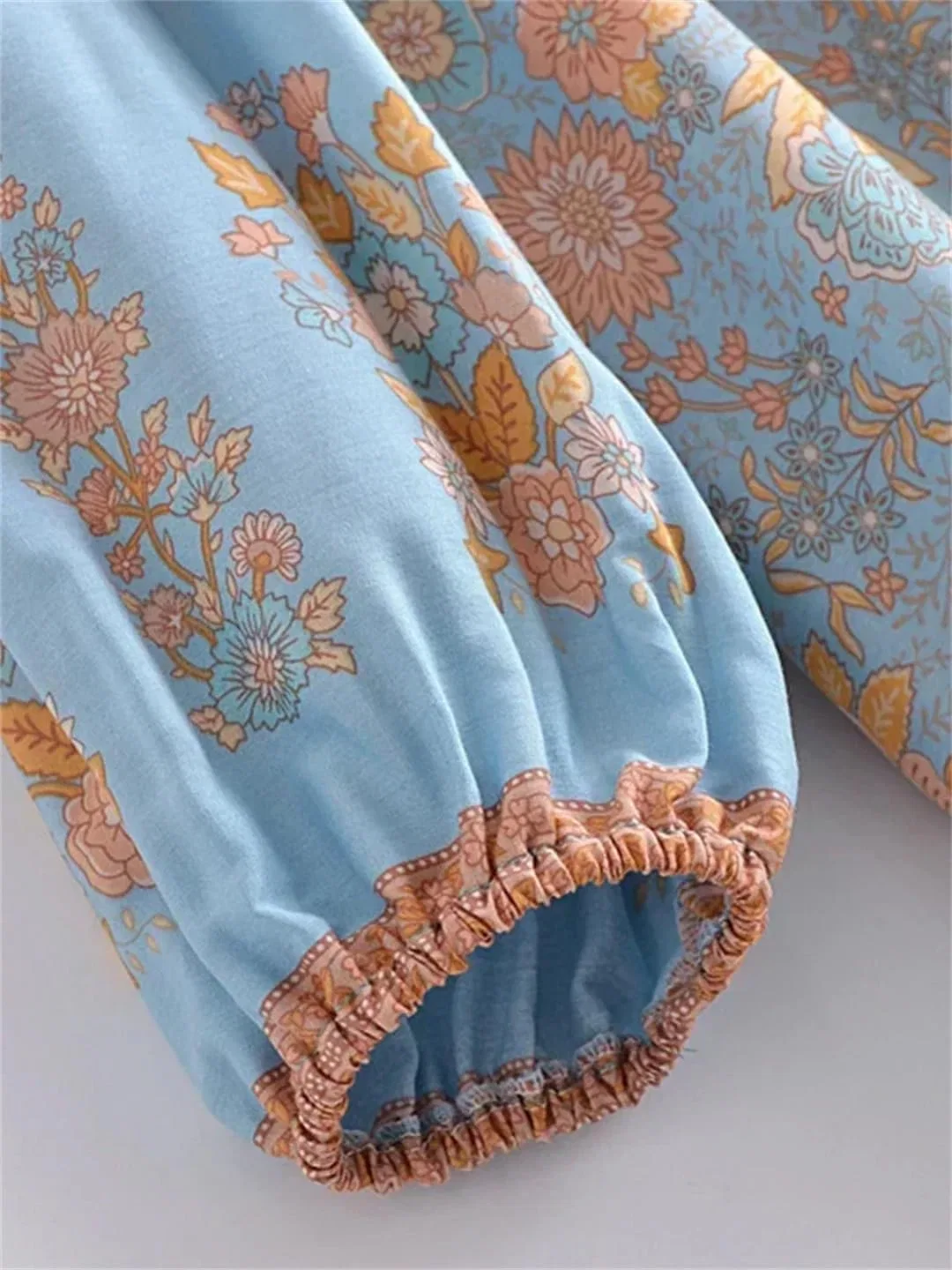 Женское летнее платье с фонариками рукавами в цветочек, Light Blue — фото 4