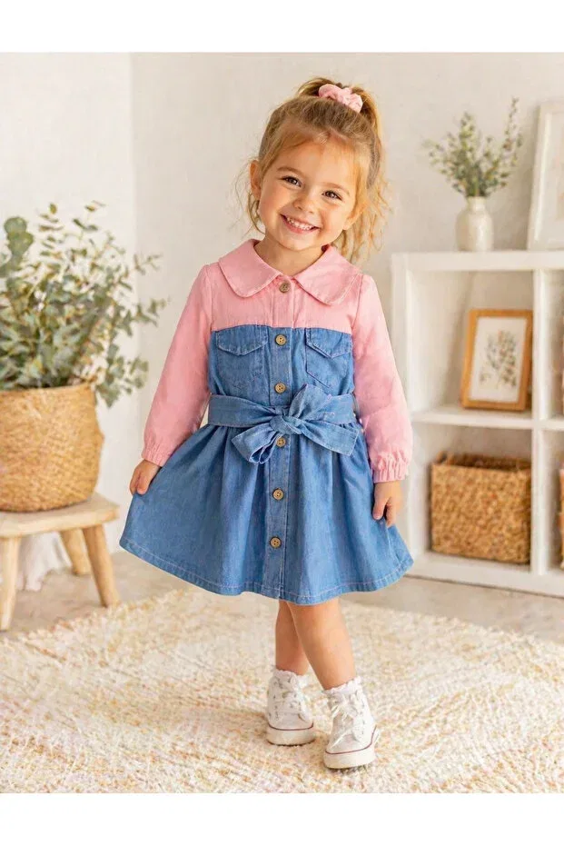Детское платье для девочек хлопковое Basics Shop, Pink — фото 3