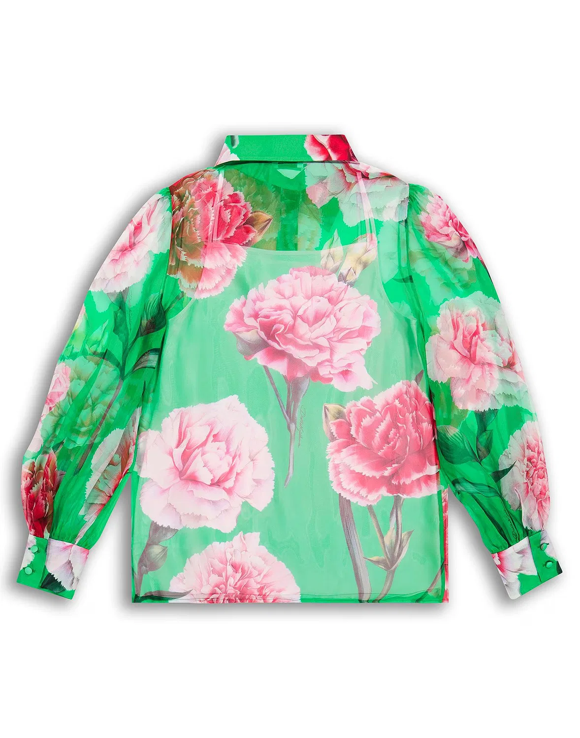 Детская рубашка из вуали с цветочным принтом Dolce&Gabbana, Emerald Green — фото 2