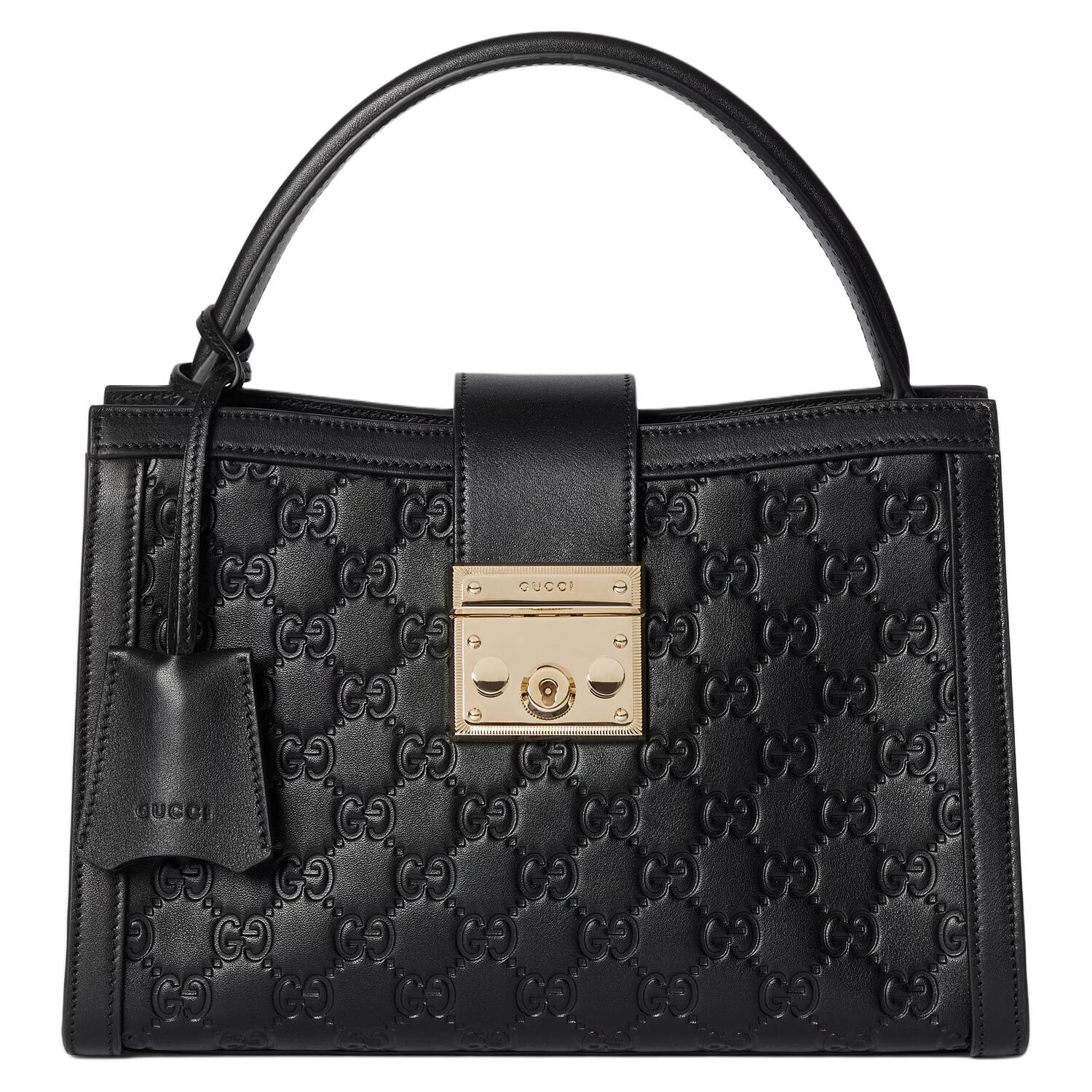 

GUCCI Замок GG Кожаная сумка через плечо Сумка кроссбоди Женская средняя сумка Чёрная