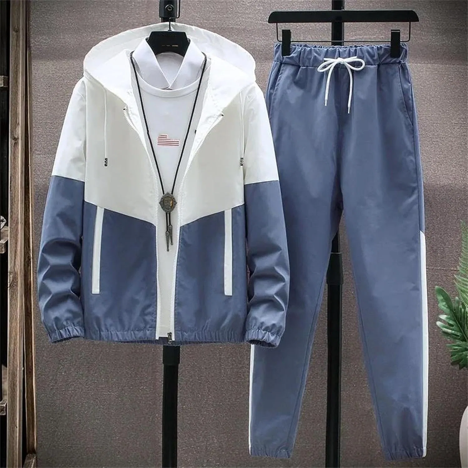 Спортивный костюм из двух предметов, с капюшоном, цветовой блок, Blue — фото 2