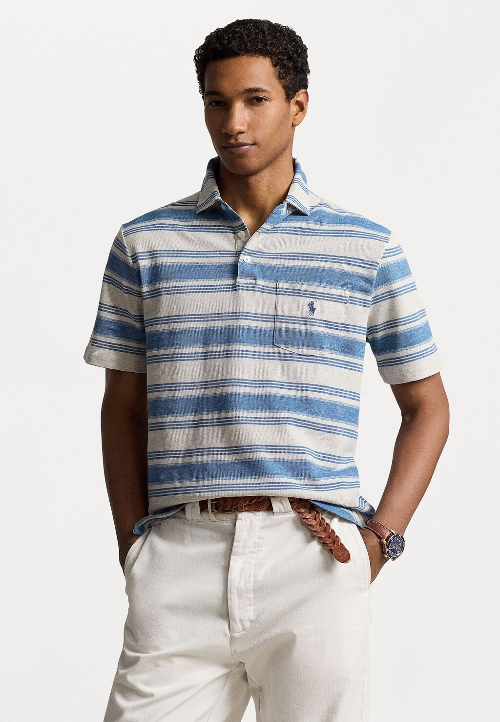 

Поло CLASSIC FIT STRIPED MESH POLO SHIRT Ralph Lauren, синий