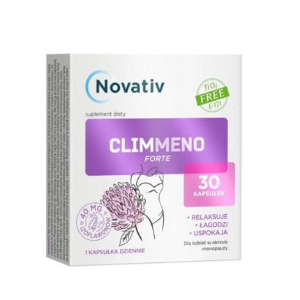 

Climmeno Forte Menopause Sweating Supplement с красным клевером и витамином D 30 капсул Novativ