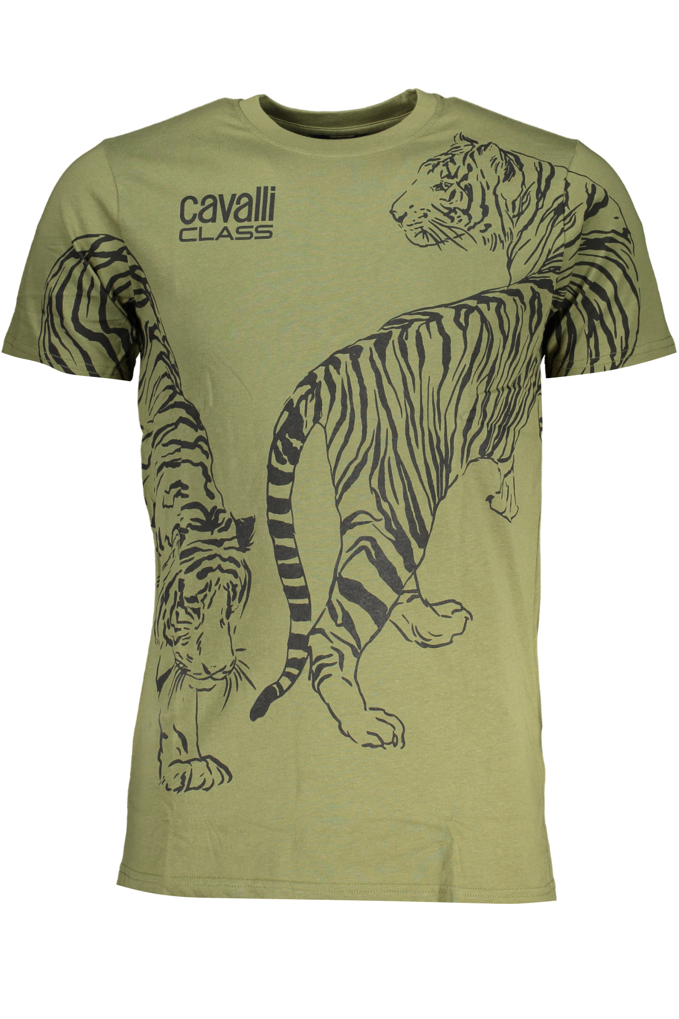 

Мужская футболка Cavalli Class хлопковая с тиграми, хаки