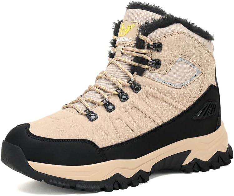 

Мужские походные ботинки для улицы зимние с меховой подкладкой, теплые снежные ботинки, водонепроницаемые, противоскользящие, легкие туристические ботинки Asifn, бежевый
