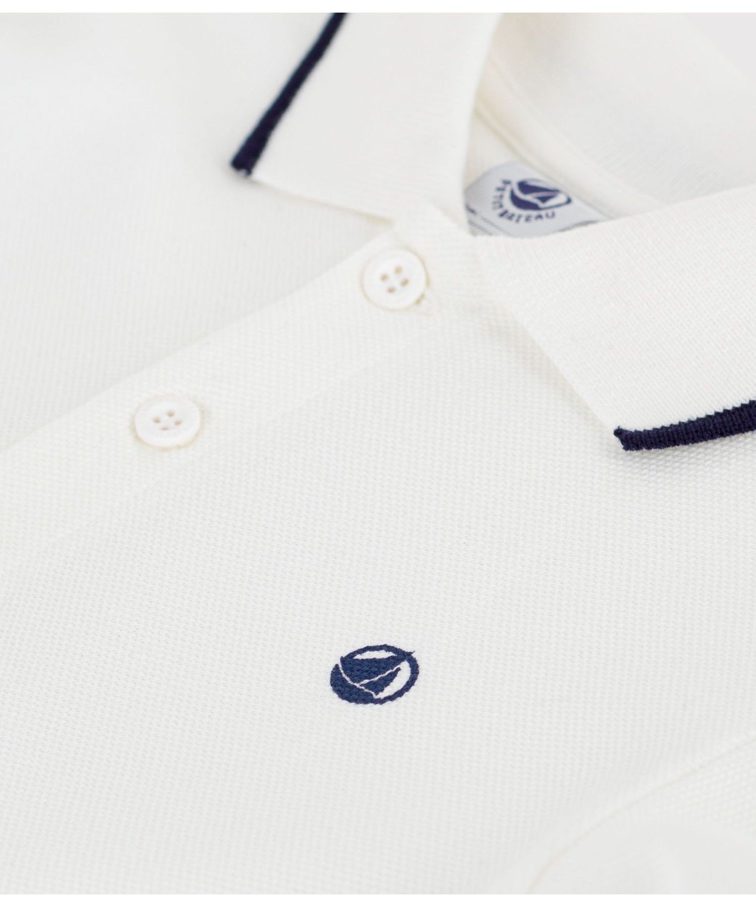 Рубашка-поло с короткими рукавами из трикотажа пике PETIT BATEAU, Off white — фото 3