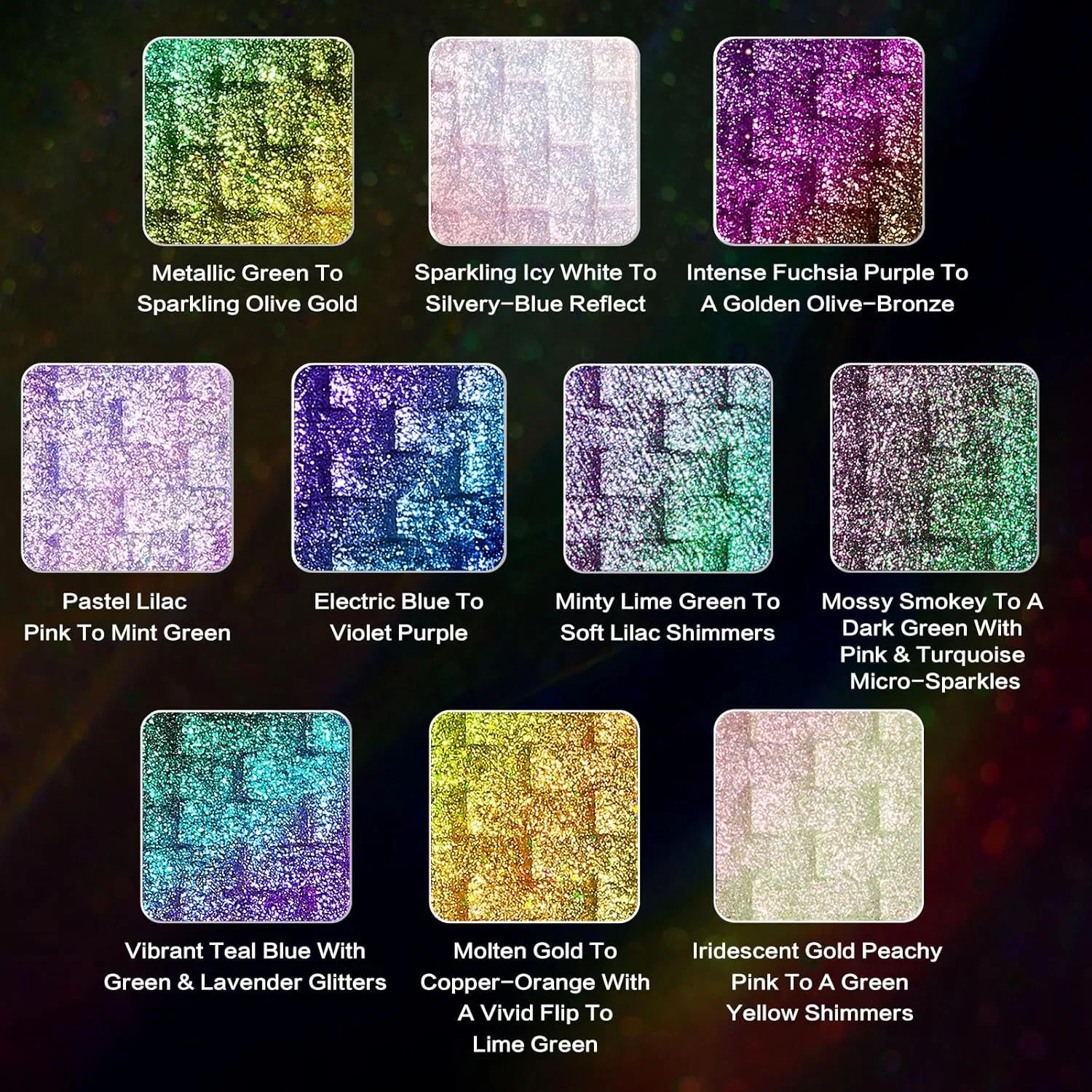 Палетка теней UCANBE Chameleon Multichrome Eyeshadow Palette 10 цветов Solar Python Ucanbe, 01 — фото 3