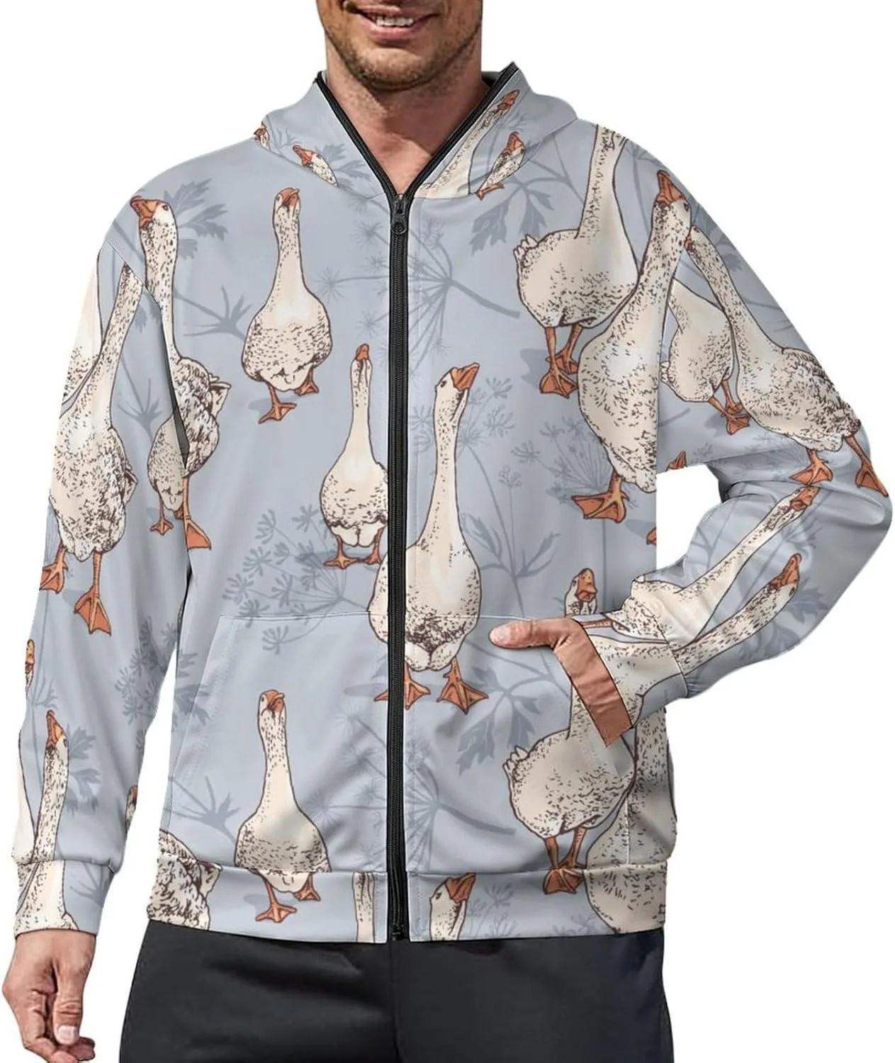 Goose Print мужская худи с капюшоном на молнии и карманами