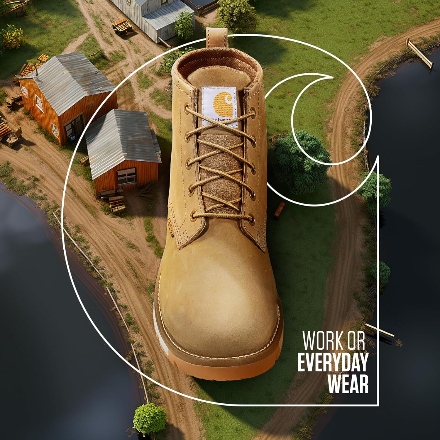 Carhartt Millbrook Waterproof Wedge Boot - рабочие ботинки для мужчин, устойчивые к скольжению и поражению электрическим током, с высотой голенища 5", дышащей мембраной и легкой промежуточной подошвой из EVA, Coyote Nubuck — фото 2