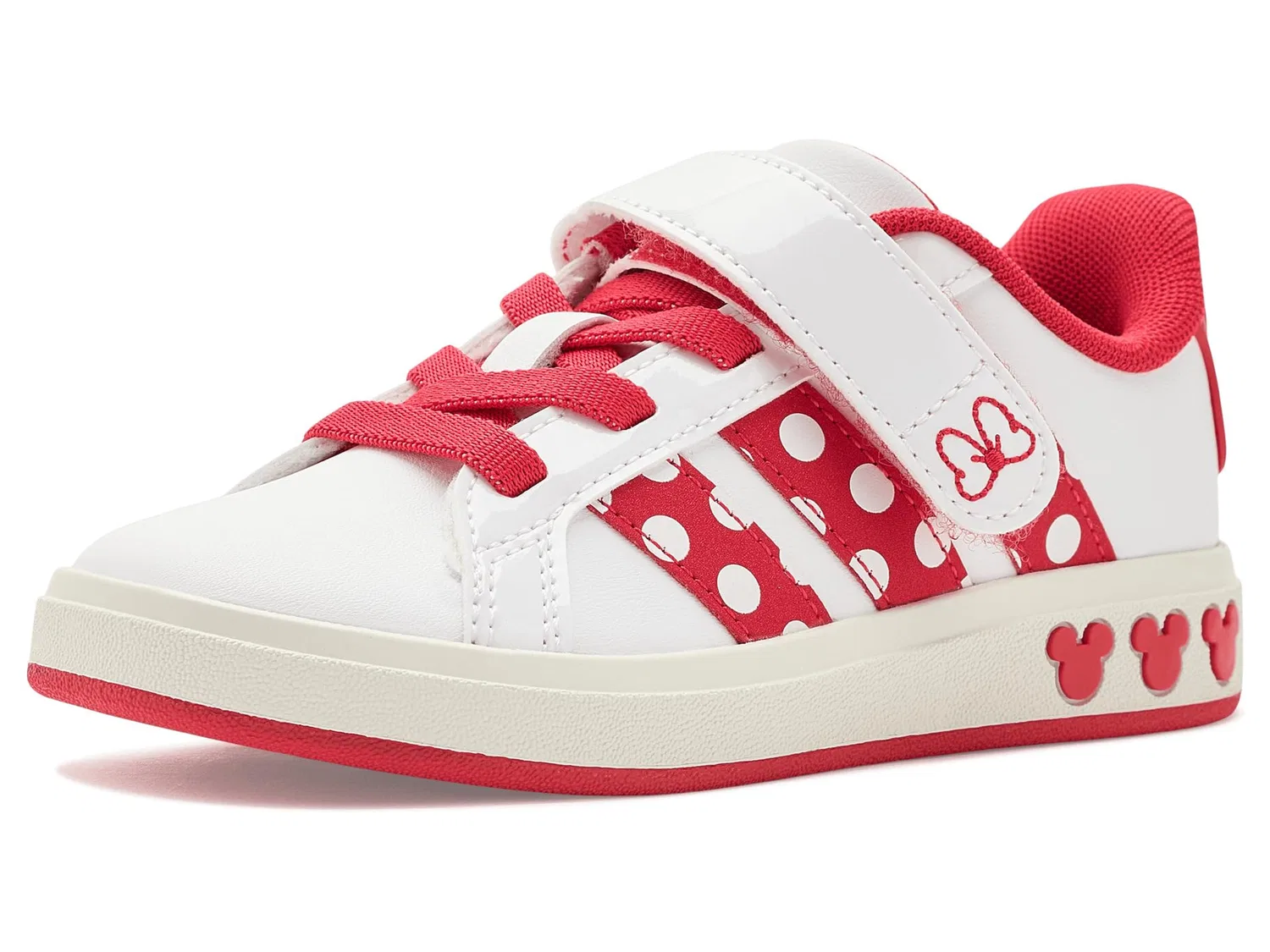 Кроссовки Disney Grand Court Elastic Lace & Strap (для маленьких и больших детей) Adidas Kids, White/Pure Ruby/Off-White — фото 2