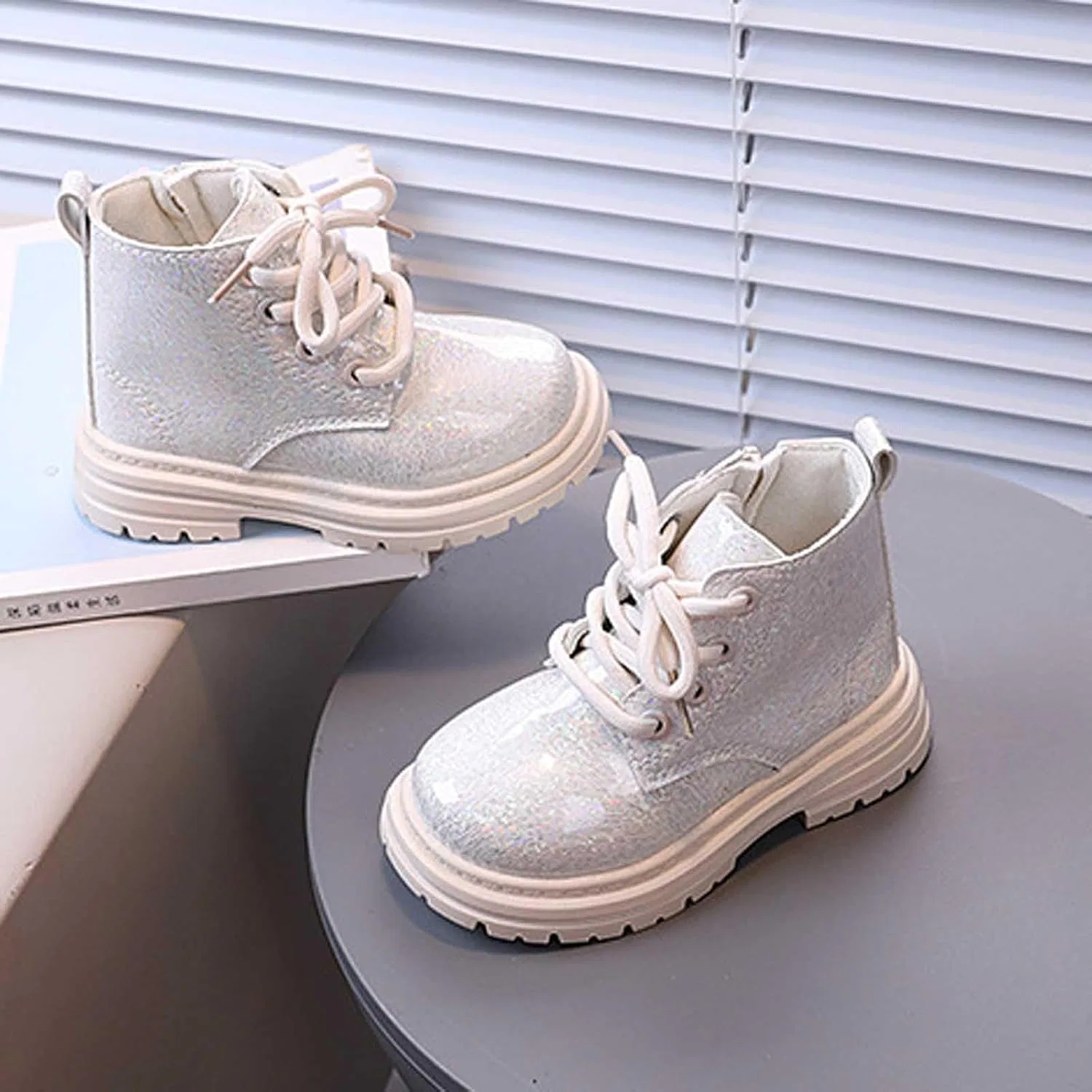 Детские ботинки для девочек с принтом Lace Up Combat Boots Zzalalana, Beige — фото 3