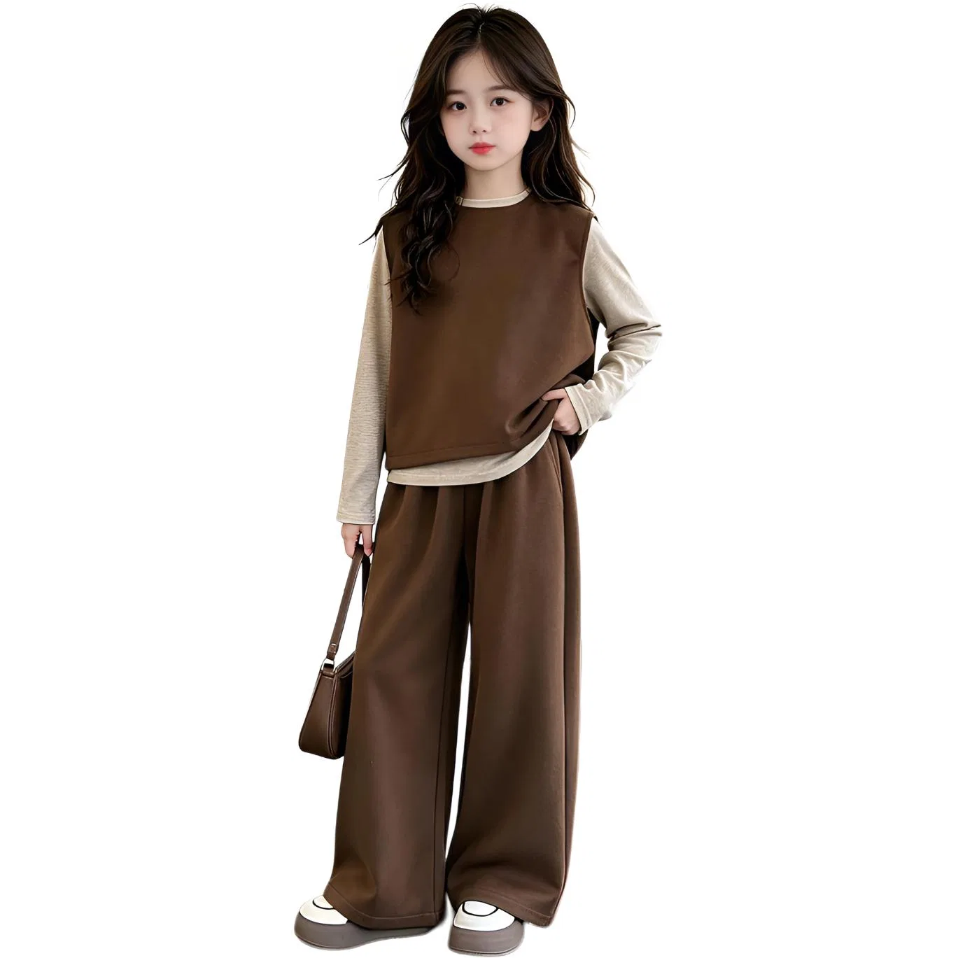 Детский спортивный комплект из трех предметов с круглым вырезом MADALLO, Coffee Three-Piece Set