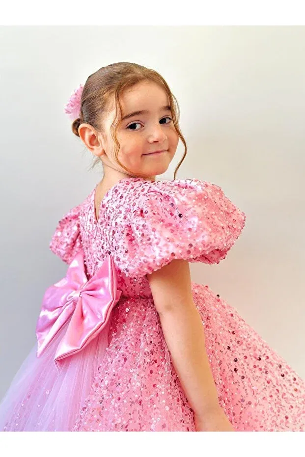 Детское платье для девочек с принтом Vintage Baby Girl Dress Hly Karol Tasarım, Pink — фото 4