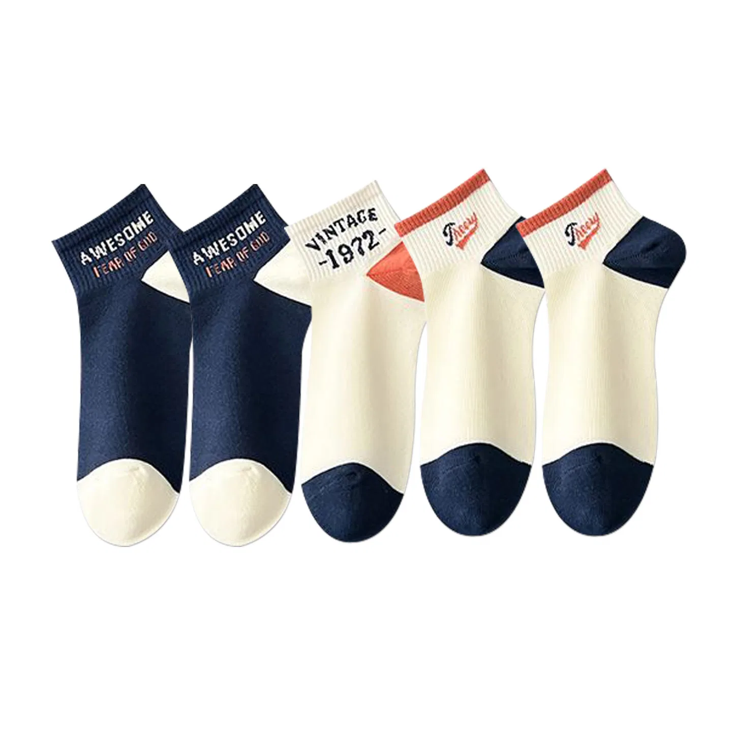 Детские носки-следки набор 5 пар MINISO, Navy Blue With White, Navy Blue Heel