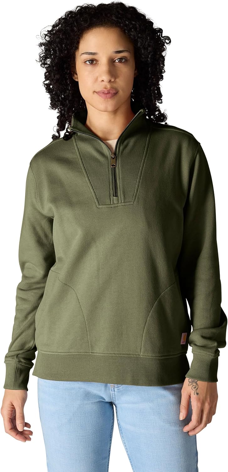 

Carhartt Women's TENCEL Fiber Series расслабленный фасон полузастежка свитшот, Dusty Olive, Хаки, Carhartt Women's TENCEL Fiber Series расслабленный фасон полузастежка свитшот, Dusty Olive