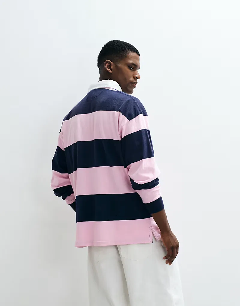 Поло Polo Ralph Lauren с логотипом в виде флага и полос, свободного кроя, в сине-розовых тонах — фото 3