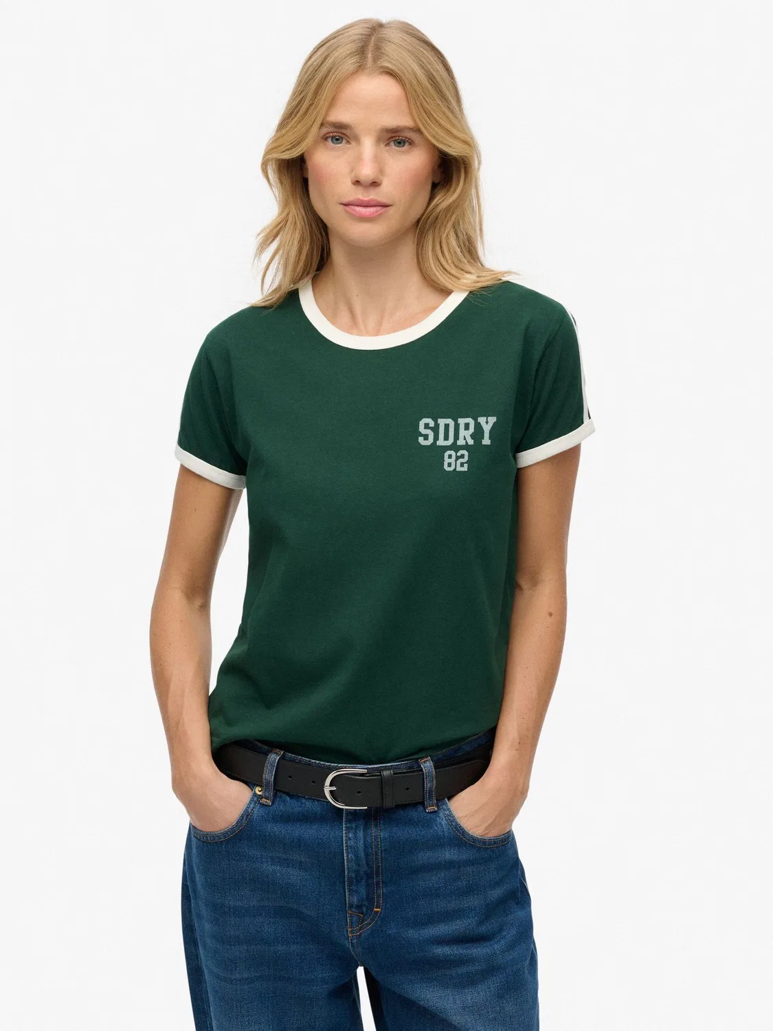 Футболка с контрастными полосками Athletic Essentials Side Stripe Superdry, зеленый — фото 2
