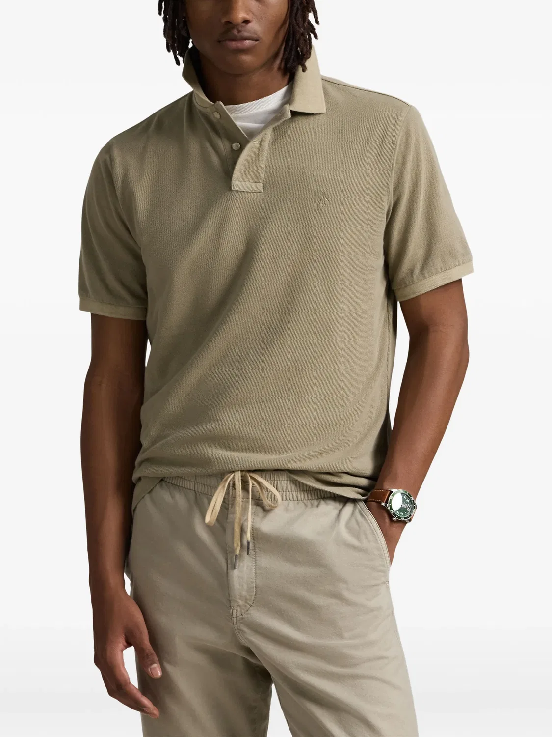 Рубашка-поло Classic Fit минерал-окрашенная Polo Ralph Lauren, нейтральные — фото 2