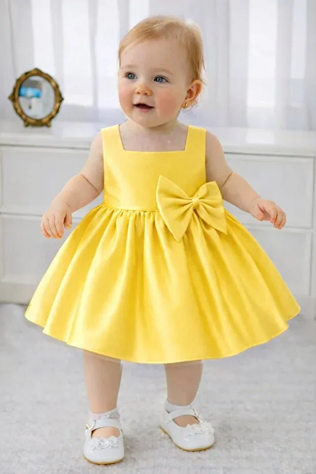 Детское платье для девочек сатиновое с бантом Suneh, Yellow