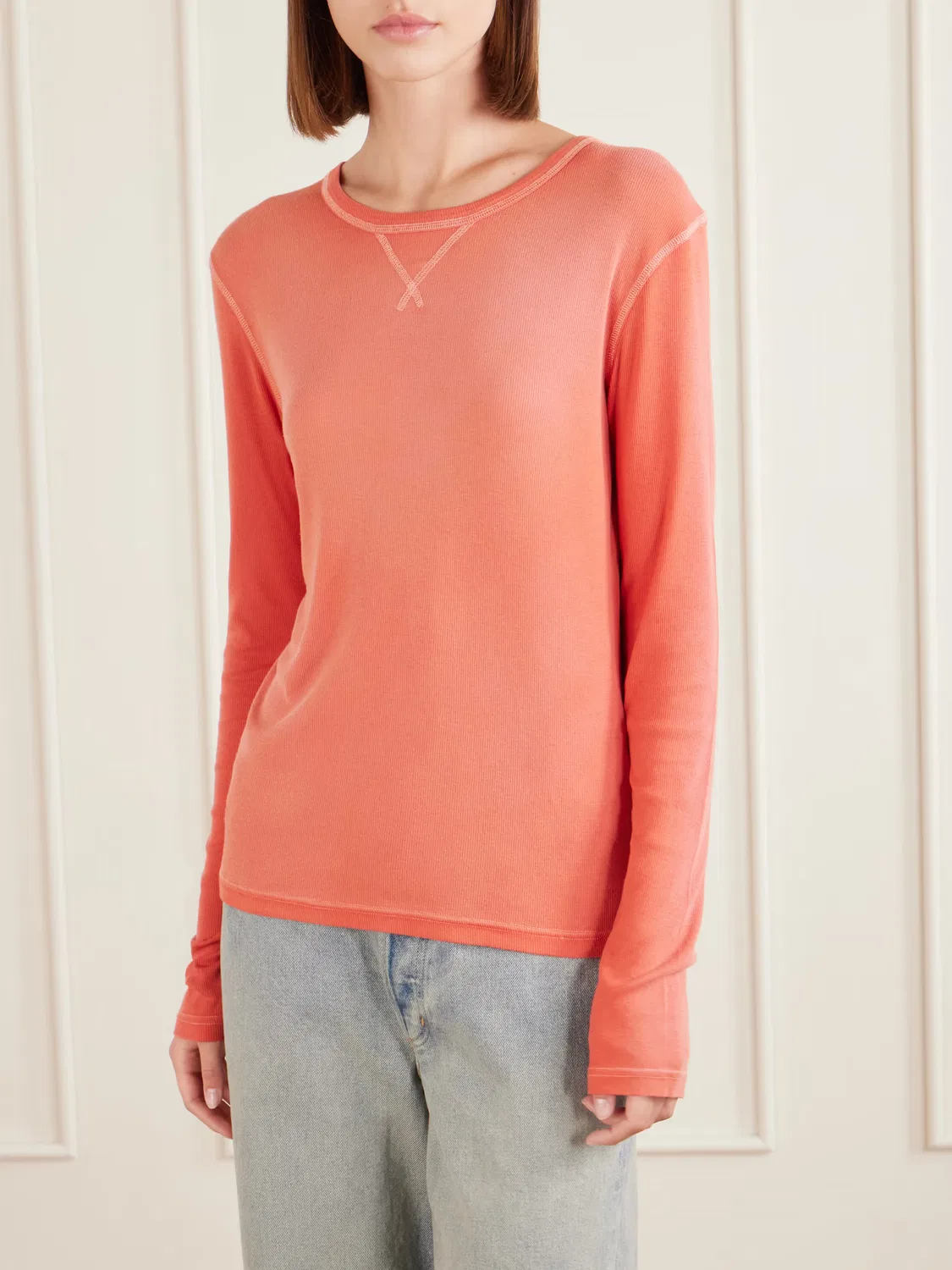 Футболка из ребристого трикотажа с принтом Einso Acne Studios, коралловый — фото 3