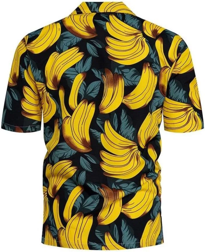 Мужская рубашка с коротким рукавом, с принтом, A-black Yellow-banana — фото 2