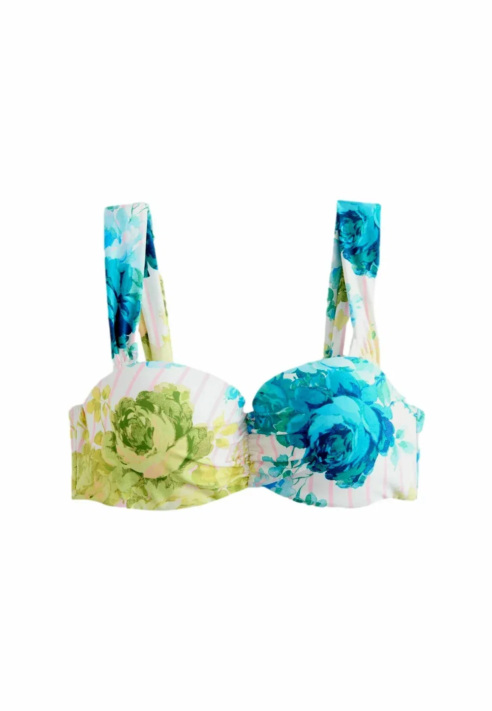 Стандартный крой - бикини-топ на косточках-бандо Next, Pink Stripe Blue Floral