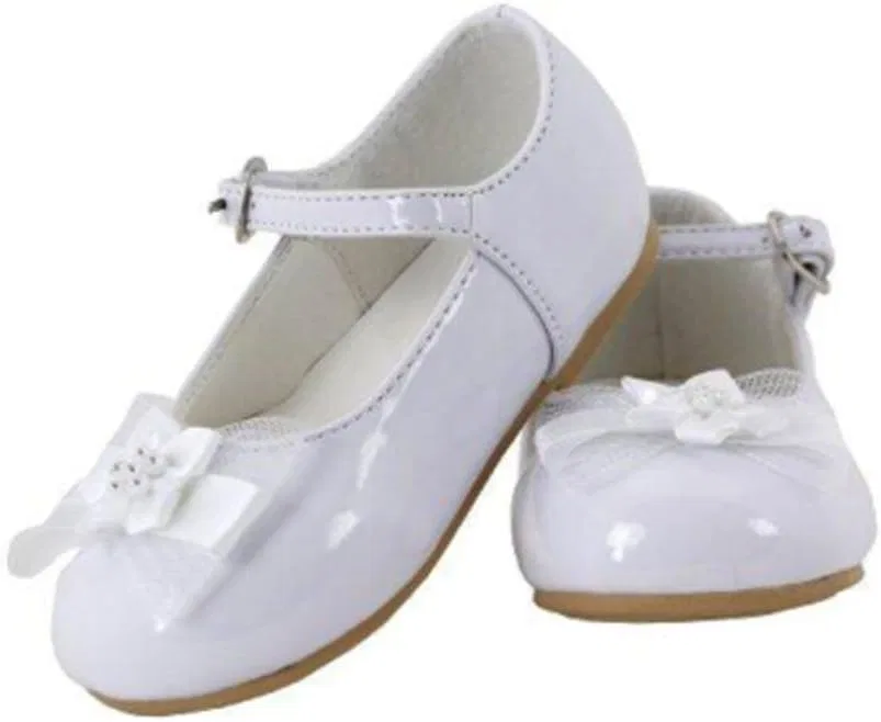 Детские туфли Мэри Джейн с цветком из лакированной кожи Dinkie, White