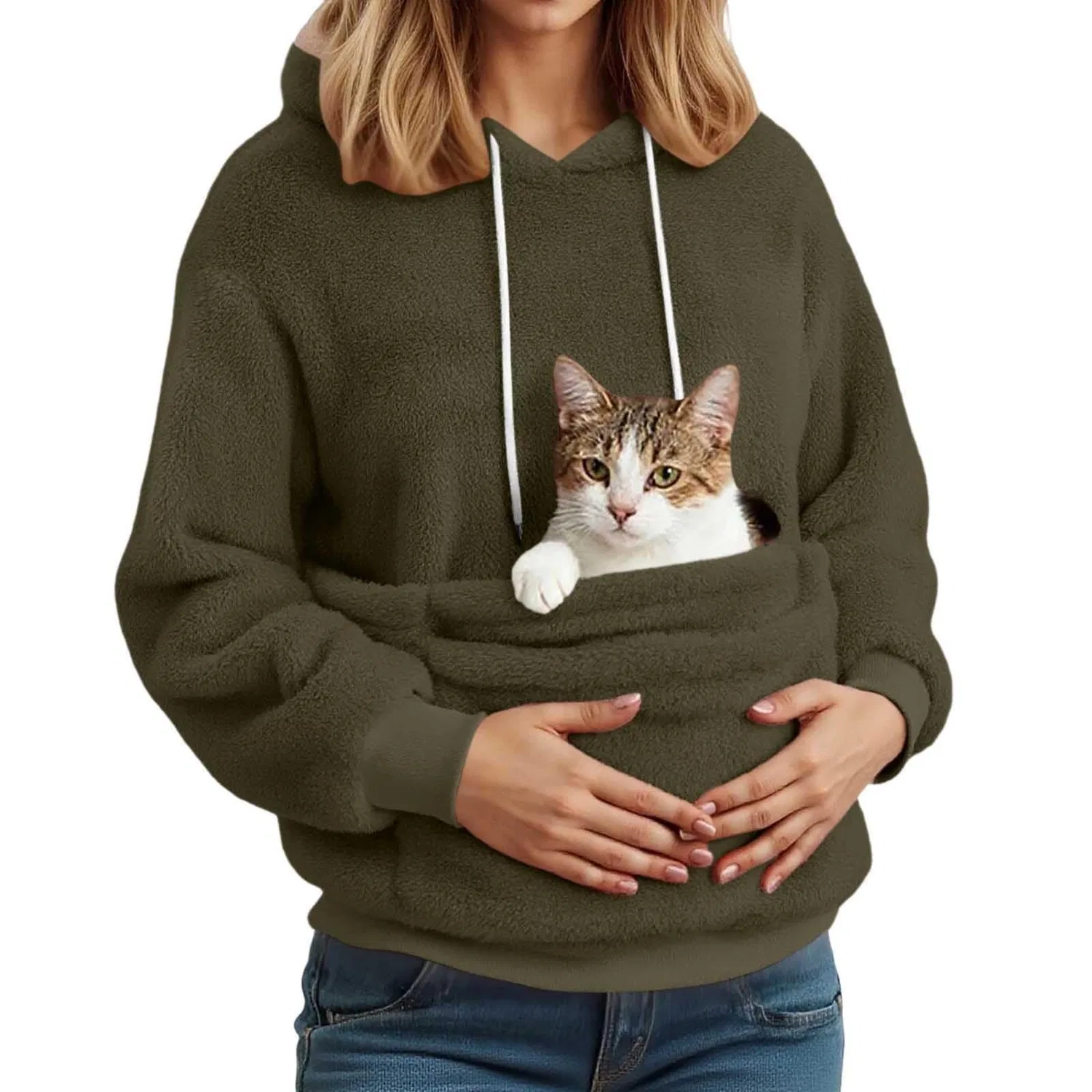 Женский худи с карманом-кенгуру Cat Hoodie, z41 green — фото 2