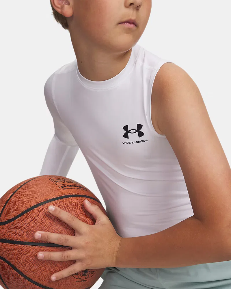 Лонгслив для мальчиков быстросохнущий HeatGear Asymmetrical Right UnderArmour, White/Black — фото 3