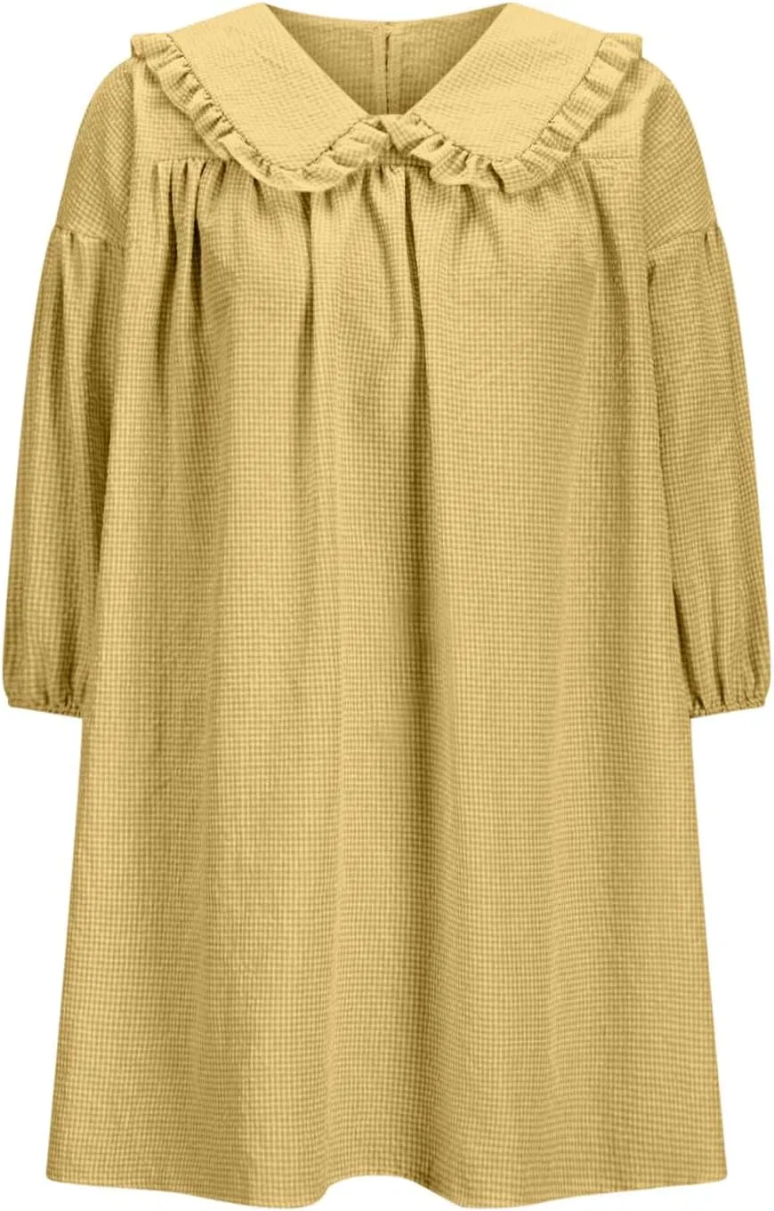 Женское мини-платье babydoll с пышными рукавами 3/4, Yellow — фото 2