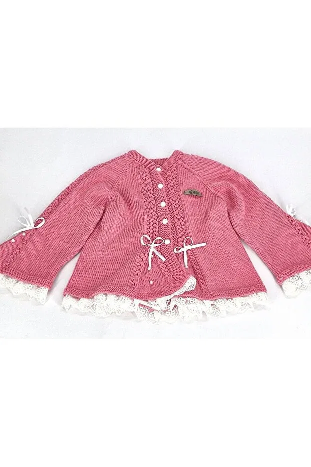 Детский кардиган для девочек хлопковый Hand Knitted Girl's Princess Cardigan Evitle, Pink — фото 2