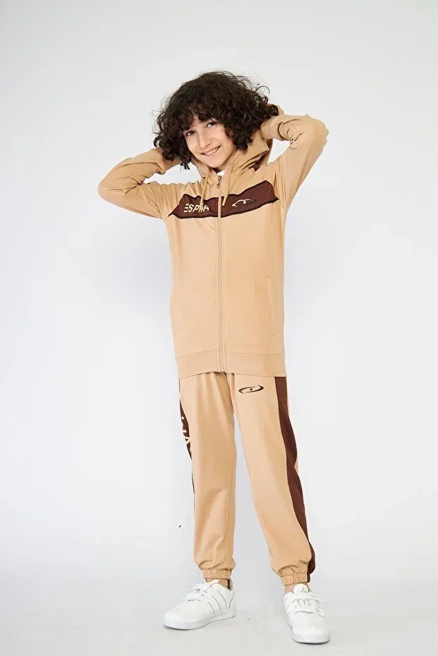 Детский комплект спортивного костюма для девочек с принтом Unisex Kids Pockets Zippered Transfer Printed Diver Tracksuit Set Live Sport, Mink