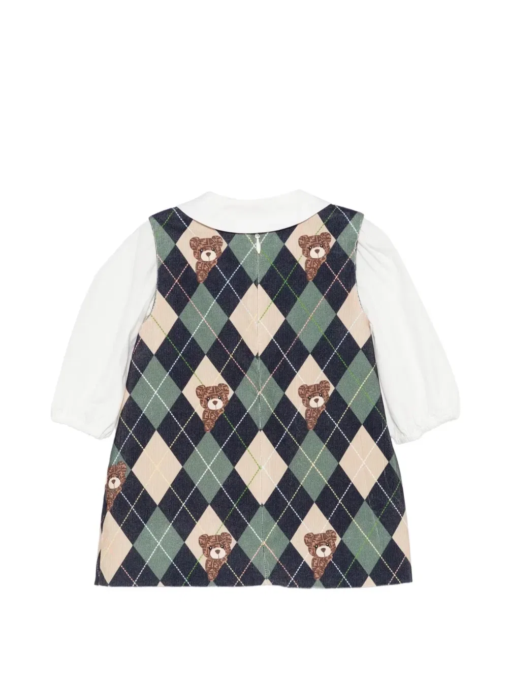 Рубашка и платье с рисунком "аргайл" и изображением медведя от Fendi Kids, белый — фото 2