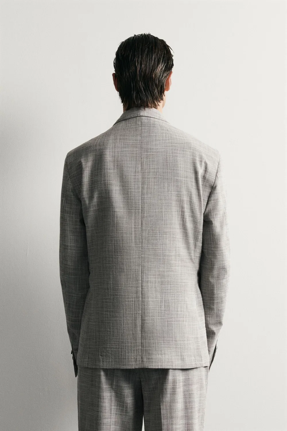 Блейзер из шерстяной ткани в клетку, стандартного кроя. ZARA, Light grey — фото 3
