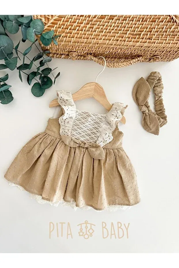 Детское платье для девочек с кружевной отделкой Siena Pitababy, Cream